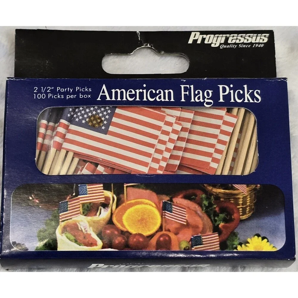 Vintage Cocktail Paper Flags Picks American Party Toothpicks Y2K Progressus Food